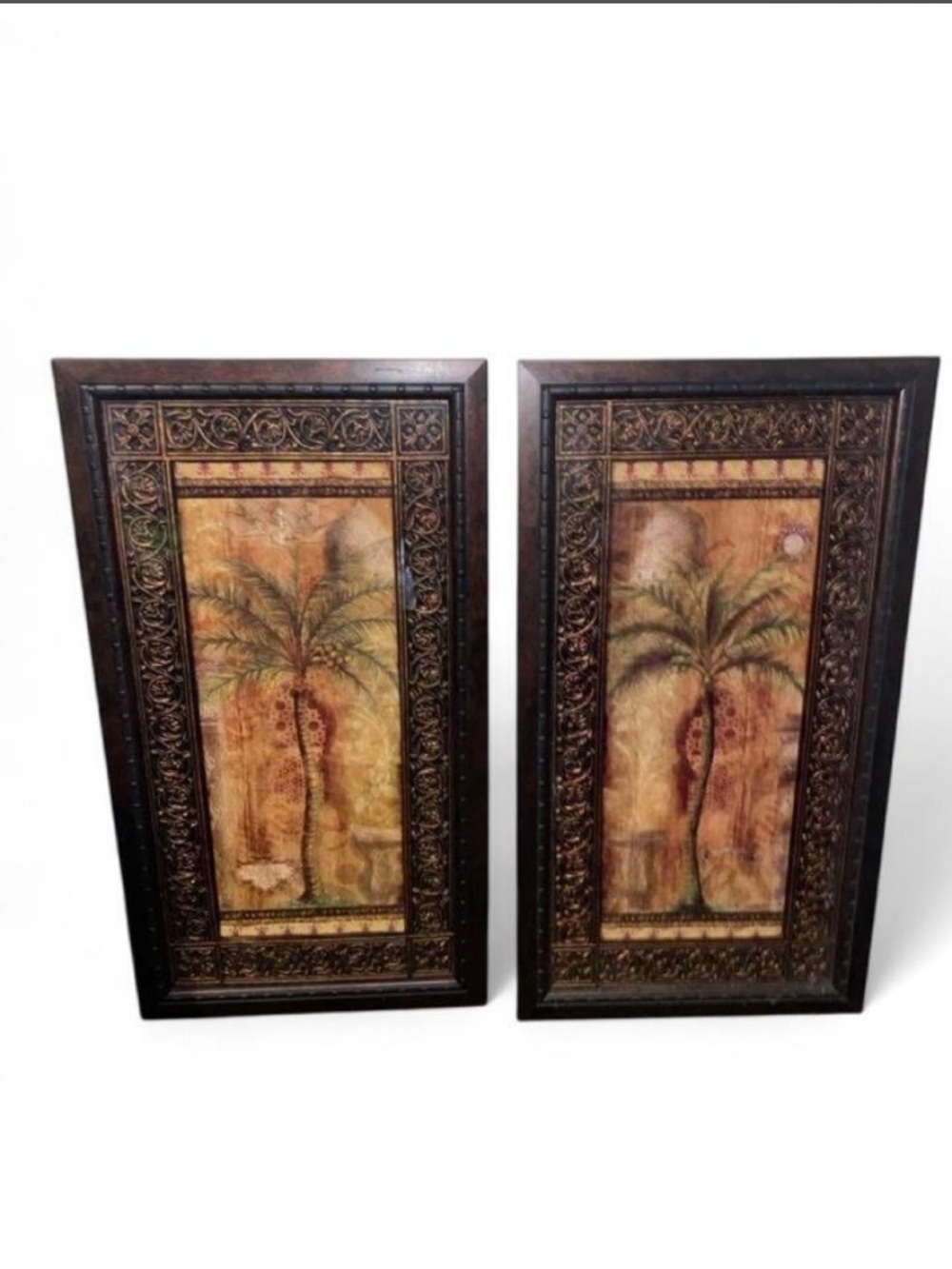 Palm Tree Wall Art Pair in Brown Frame - Home Accents